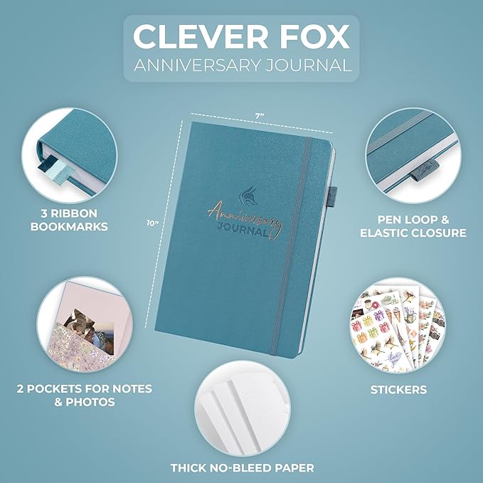 Clever Fox Anniversary Journal – Couple Memory Book & Photo Album with Writing Space – Wedding, Bridal Shower & Married Couple Gifts (Aquamarine)