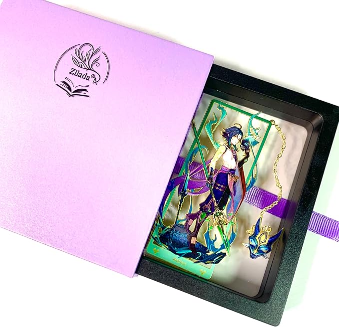 Genshin Impact Xiao Brass Bookmarks with 3D Display Box for Women Men Sisters Friends - Ideal Birthday Gifts for Book Lovers - Zllada
