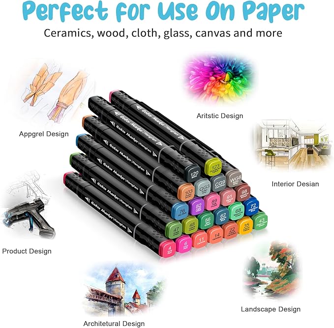 24 Colors Coloring,Markers for Kids,Dual Brush Tip Markers,Give 1 White Highlighter,1 Tracing Pen,Drawing, Sketching, Card Making and Illustration (Black Pen Container)