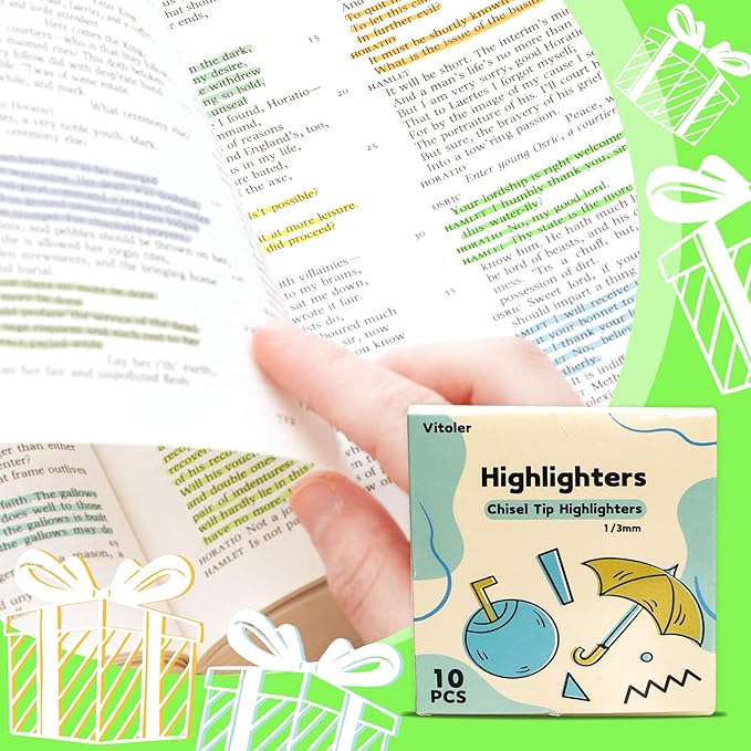 Vitoler 10Pack Bible Highlighters, Cute Assorted Colors Pastel Highlighters No Bleed Chisel Tip Highlighters for Aesthetic School Supplies