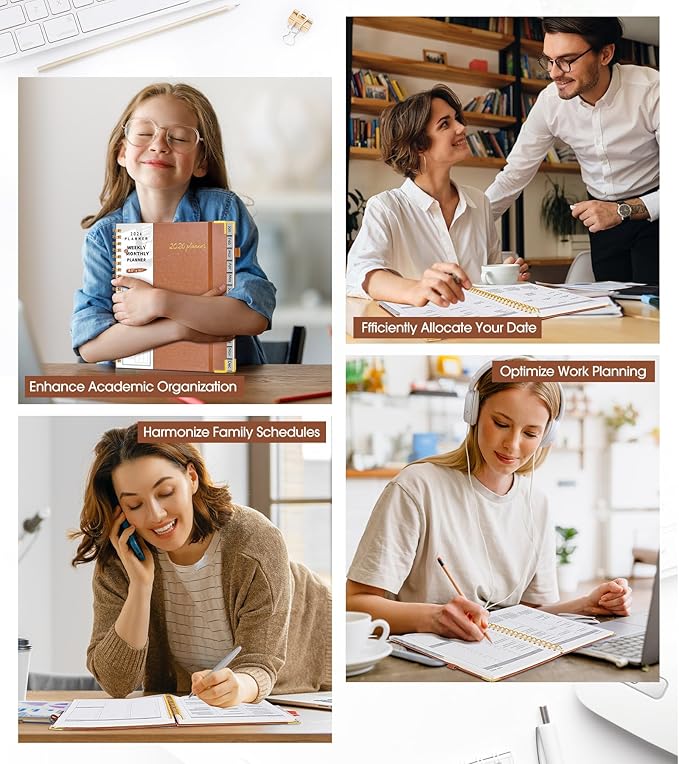 2026 Planner, Weekly and Monthly Calendar Planner from January 2026 - December 2026, 8.5" x 11" Hardcover Leather Hourly Appointment Book with Tabs, Spiral Daily Planners for College School Work Home, Brown