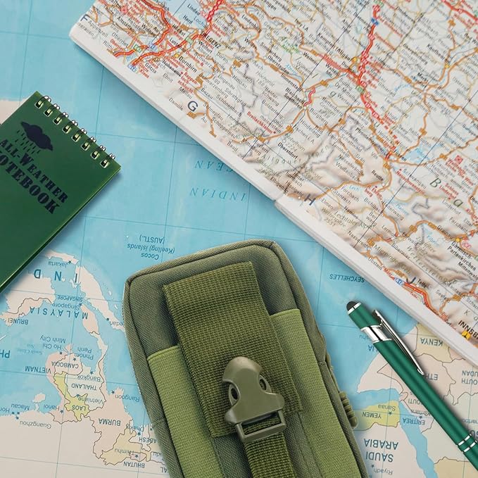 7 Piece Waterproof Notebook, 3 X 5 Inch Waterproof Notepad with Waterproof Weatherproof Pen and Waterproof Multi Functional Waist Pack for Outdoor Activities Recording (Army Green)