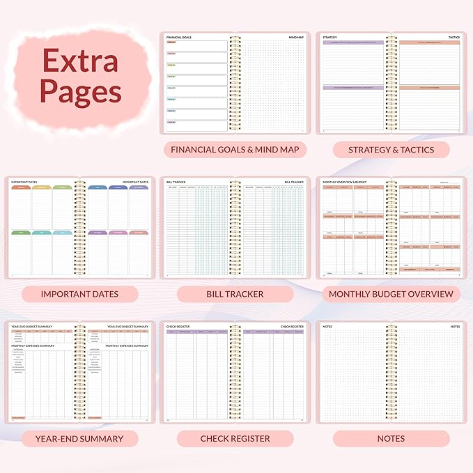 SUNEE Budget Planner - Monthly Budget Book with Expense Tracker Notebook, Undated 12 Month Bill Organizer & Finance Planner to Manage Your Money, A5(6.4" x 8.3") Account Book with Colorful Tab, Pink