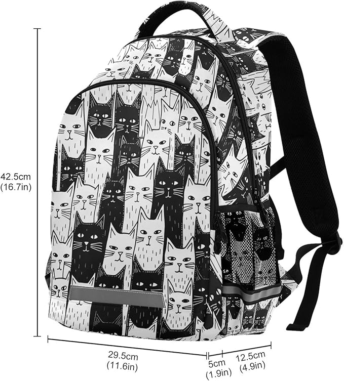 MNSRUU Laptop Backpack with Chest Strap, Black Cat School Backpack, Travel Hiking Backpack for Boys Girls Teen Adult, Rucksack, Knapsack