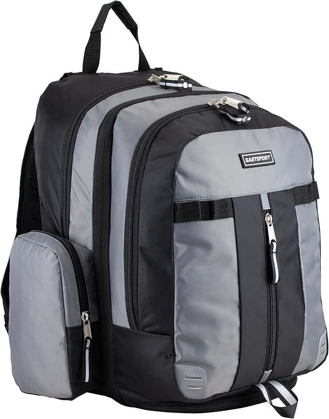 Eastsport Extra Large Backpack Expandable Oversized For Travel Hiking Work Camping Sports Outdoors With Drawstring Bag 18x13.5x9.5 Mochila De Viaje Ash Gray Black
