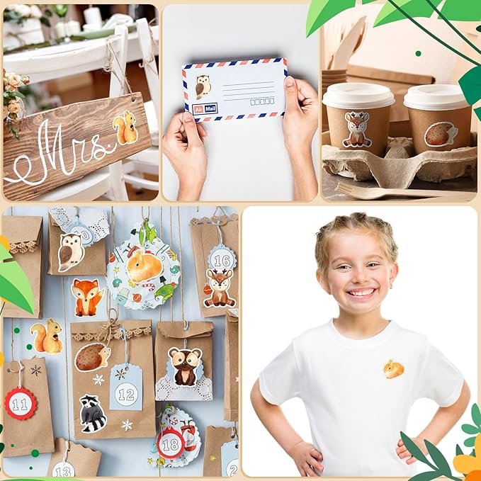 1 Roll Animal Stickers Reward Cute Space Stickers Office Supplies Incentives Sticker Animal Party Favor Decal, 500 Pcs Each Roll(Forest Animal)