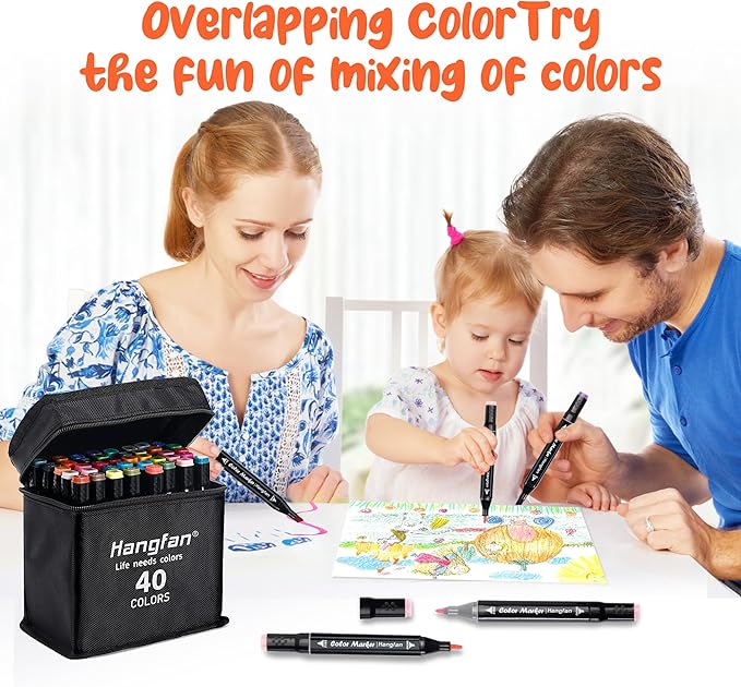 Art Markers, for Adult Coloring Books No Bleeding,40 Colors Dual Tip Alcohol Markers Brush Tip,Give 1 White Highlighter,1 Tracing Pen,Anime Coloring Sketch Illustrations (Black Pen Container)