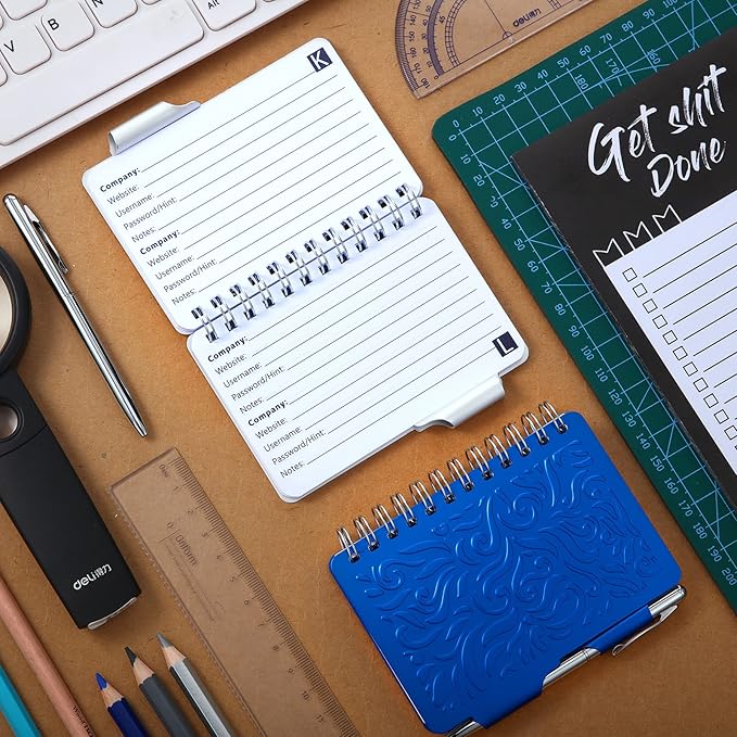 Zonon 2 Pcs Mini Password Book with Alphabetical Tabs Metal Password Keeper Book Portable Organizer Elegant Mandala Pattern Notebook with Pen, Spiral Bound for Information(Silver, Blue)