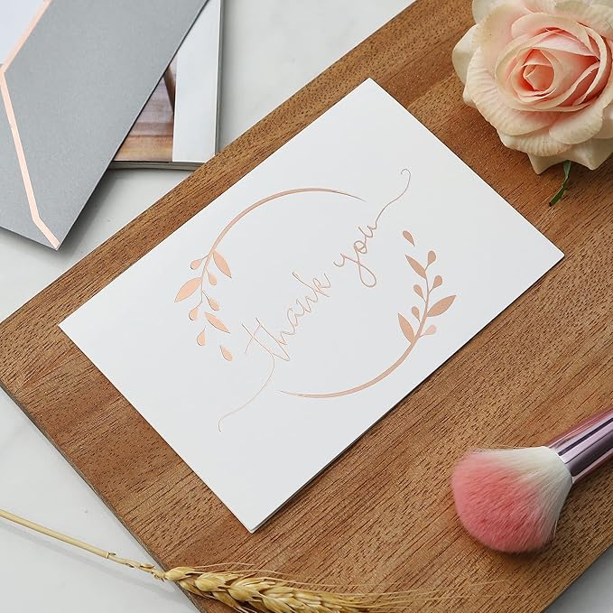 Winoo Design Heavy Duty Thank You Cards with Envelopes - 36 PK - Gold Thank You Notes 4x6 Inches Baby Shower Thank You Cards Wedding Small Business Graduation Funeral Bridal Shower (Rose Gold)