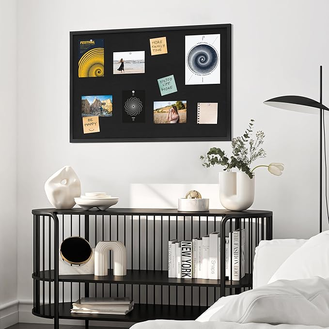 Cork Board with Linen Black,Bulletin Board 36"x24",Corkboards for Office Home School Message Board or Vision Board Decoration.