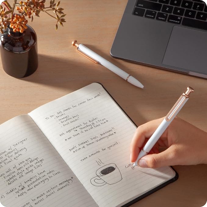 U Brands Monterey Ballpoint Pens, Set of 12, White and Rose Gold, Bold (1.0 mm) Point, Black Ink