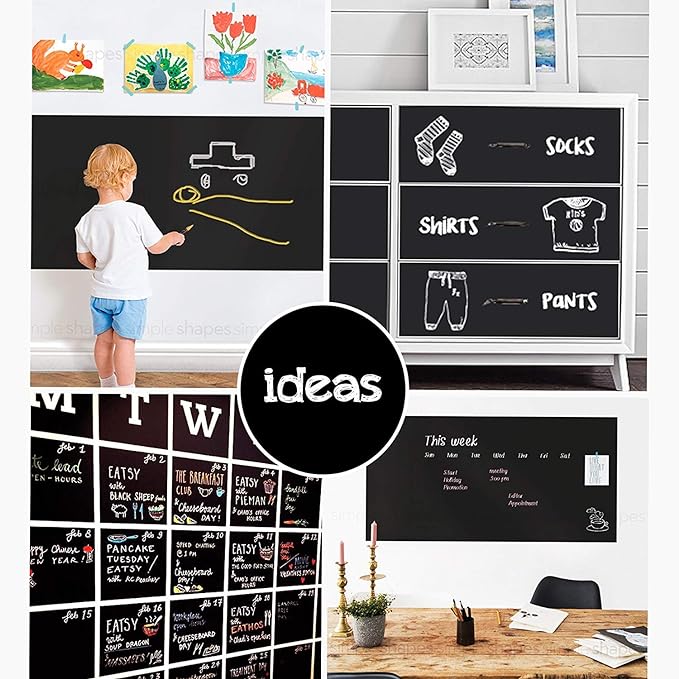 Extra Large Chalkboard Peel and Stick Paper 9 Feet roll (108 inches) + (5) Color Chalk Included - by Simple Shapes