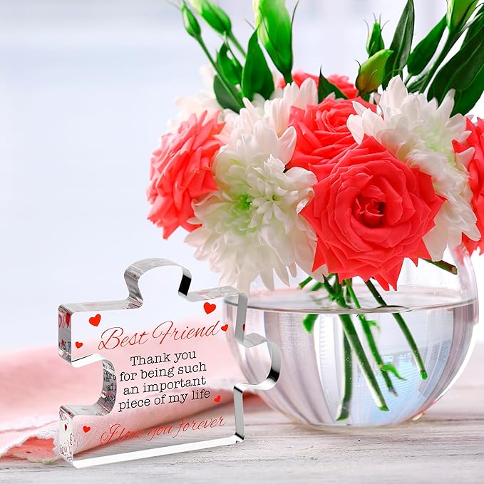 VELENTI Friendship Gifts - Acrylic Block Puzzle Friendship Gift for Her - Long Distance Relationship Gifts, Bestie Gifts Paperweights