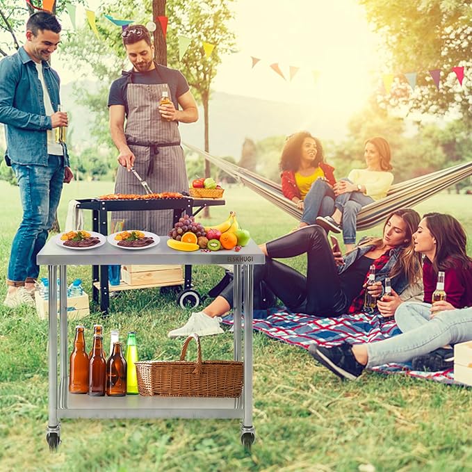 Stainless Steel Table for Prep & Work 48 x 24 Inches with Caster Wheels,Commercial Heavy Duty Metal Table with Undershelf for Home,Restaurant and Hotel Kitchen (48" x 24")