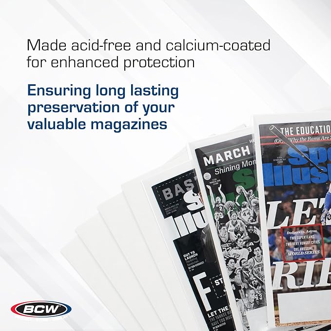 BCW Magazine Backing Boards (8.5 x 11 Inches) -1 Pack (100 total) | 24-Point Solid Bleached Sulfate, Calcium Carbonate Coating Protective Sheets | Ideal for Collectible Magazine Protection