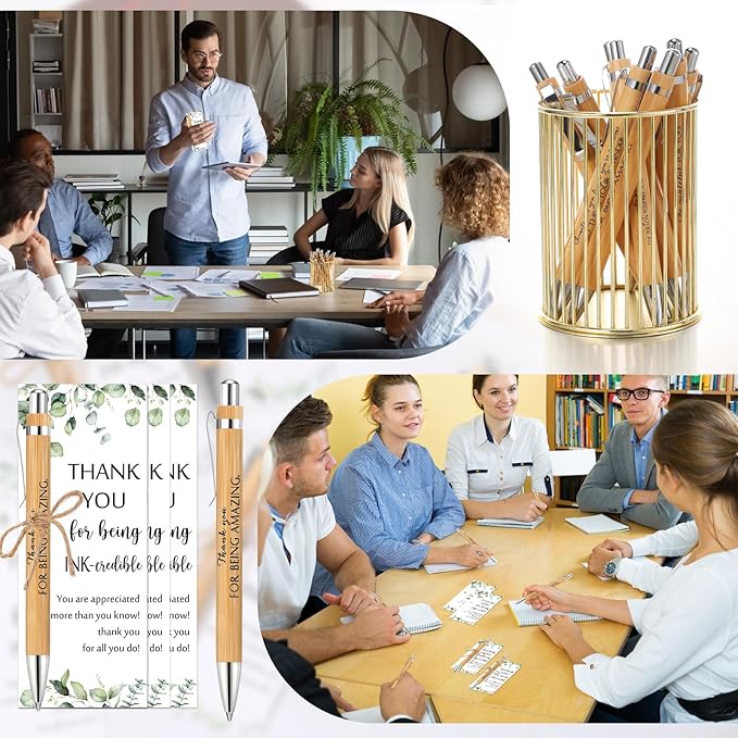 Fulmoon 120 Set Employee Appreciation Gifts May You Be Proud Sign Wood Bamboo Pens with Thank You Bookmark Cards for Coworker Back to School Gifts for Classroom Teacher Student Supplies Party Favor