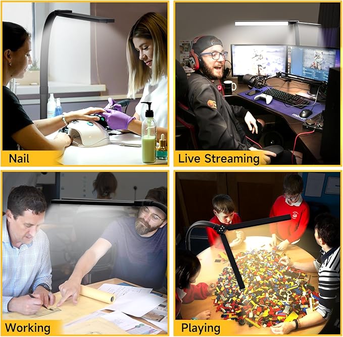 SKYLEO Led Desk Lamp for Home Office - Eye Caring Architect Desk Light with Clamp - Computer Monitor Light with Stepless Dimming Touch Control - 5 Color 24W - 2400LM Timing - Memory Function - Black