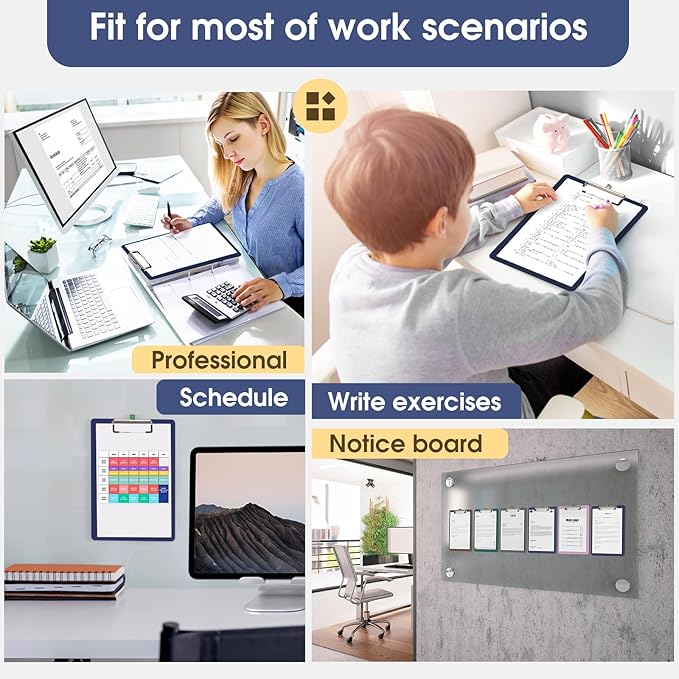 Plastic Clipboards 2 Pack, A4 Blue Clip Board 8.5x11 for Classroom, Students, Kid, Woman, Size 9" x 12.5" with Low Profile Clip, Office & School Supply