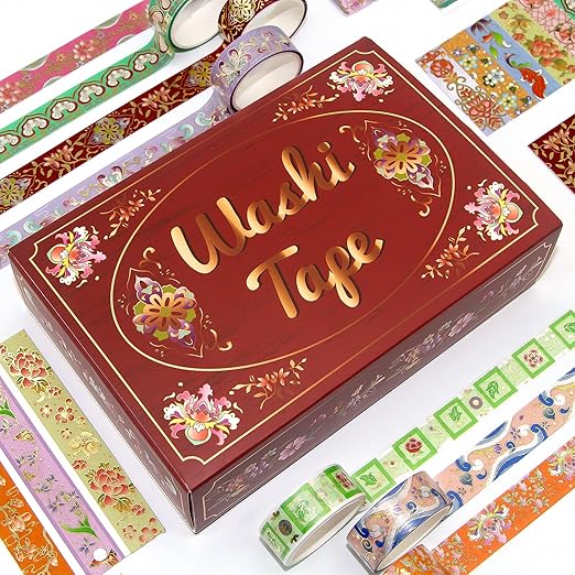 24 Rolls Washi Tape Set, Gold Foil Floral Decorative Tape for Scrapbooking, Bullet Journaling, Planner, DIY Crafts, Christmas - Floral Feast