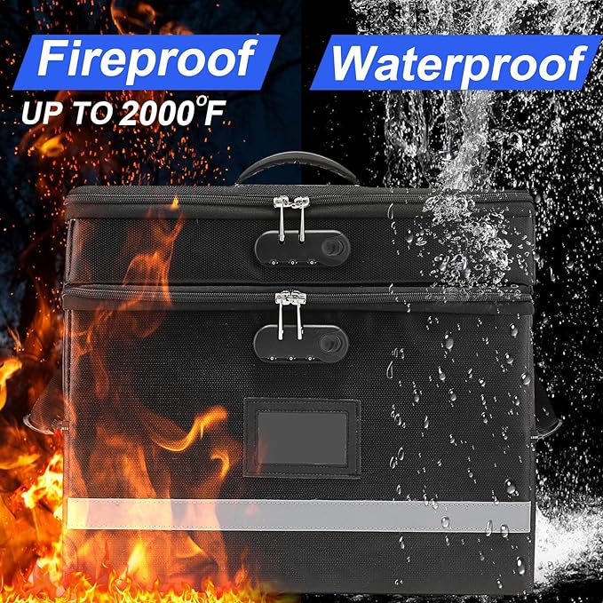 2 Layer File Box with Lock, Portable Document Organizer Box with Handle, Fireproof File Box for Home Office, Legal File Organizer Storage