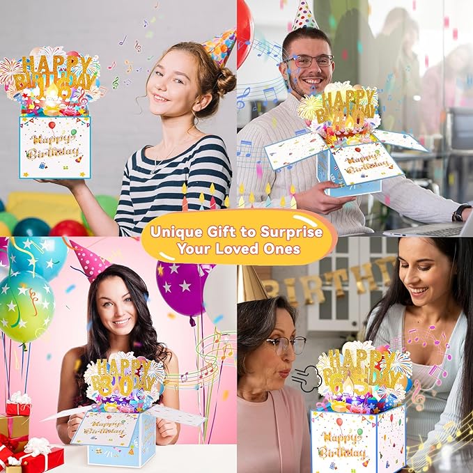 Tnvee 15TH Birthday Cards with Lights & Music & Candle, 3D Pop Up Singing Happy Birthday Greeting Cards Gfits for 15 Years Old Girl Boy Son Daughter