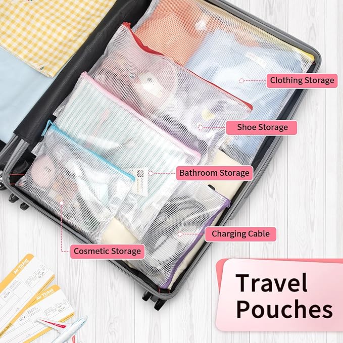 Umriox Small Zipper Pouch, 9.5x7.1 in (12 Colors, 12 Packs), Mesh Bags with Zipper for Office Supplies Travel Accessories