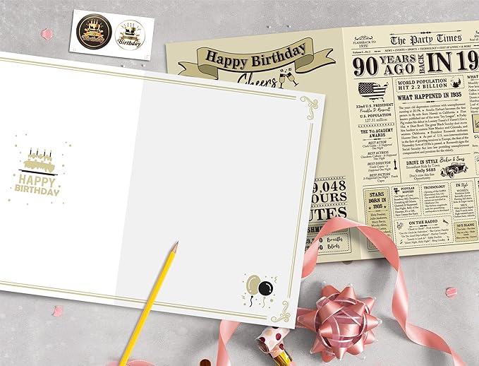Ogeby Funny 90th Birthday Gifts Ideas for Women Men, Jumbo 90th Birthday Card for Grandma Dad Mom, Gifts for 90 Year Old Woman Man, Vintage Back in 1935 Birthday Card, 90th Birthday Decorations