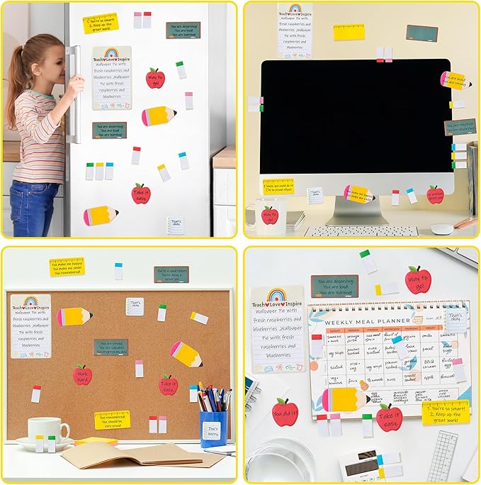 2 Pack Teaching is A Work of Heart Sticky Notes Set - Ruler Blackboard Pencil Apple Self-Stick Note Pads Teacher Appreciation Gift Writing Memo Pads Page Marker Back to School Office Supplies