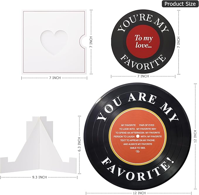 Crisky Anniversary Card with Simulated Vinyl Record and Stand for Him or Her, Valentine's Day Gift for Husband or Wife, Boyfriend or Girlfriend, To My love Card for Men and Women