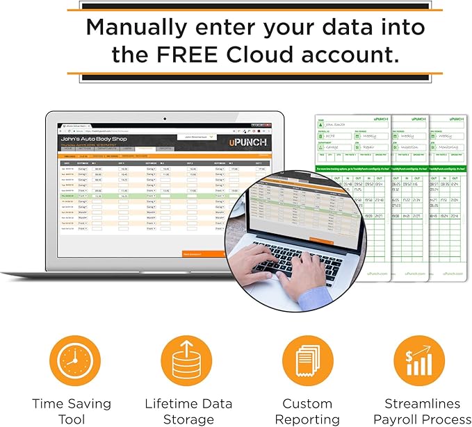 uPunch HN3500 Advanced Time Clock Bundle for Small Business: Complete Employee Time Tracking System with 100 Time Cards, 2 Racks, 2 Ribbons & 6 Keys
