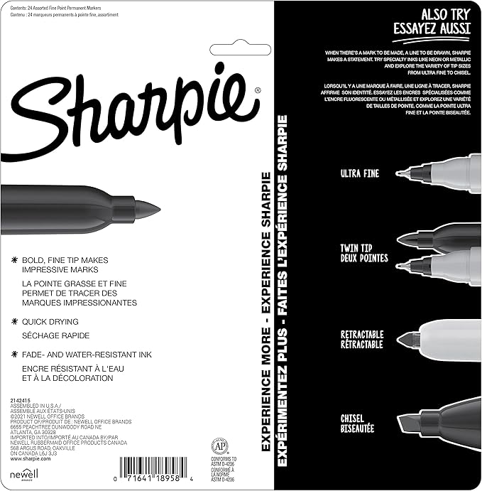 Sharpie Permanent Markers, Fine Point, Featuring Mystic Gem Color Markers, Assorted, 24 Count