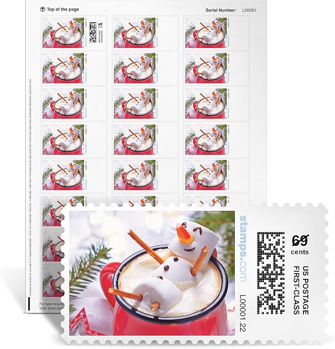 Frost Hot Cocoa NetStamps 120-Pack (5 Sheets) Printable Postage Labels (Stamps.com Subscription Required) - Print Approved Postage - Inkjet & Laser Printers - Business, Personal, Home
