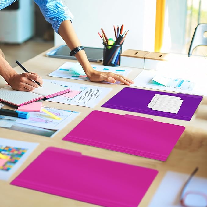 Better Office Products Heavyweight Poly File Folders, 1/3 Cut Tabs, 12 Pack, Assorted Colors, Letter Size, with Adhesive Labels,