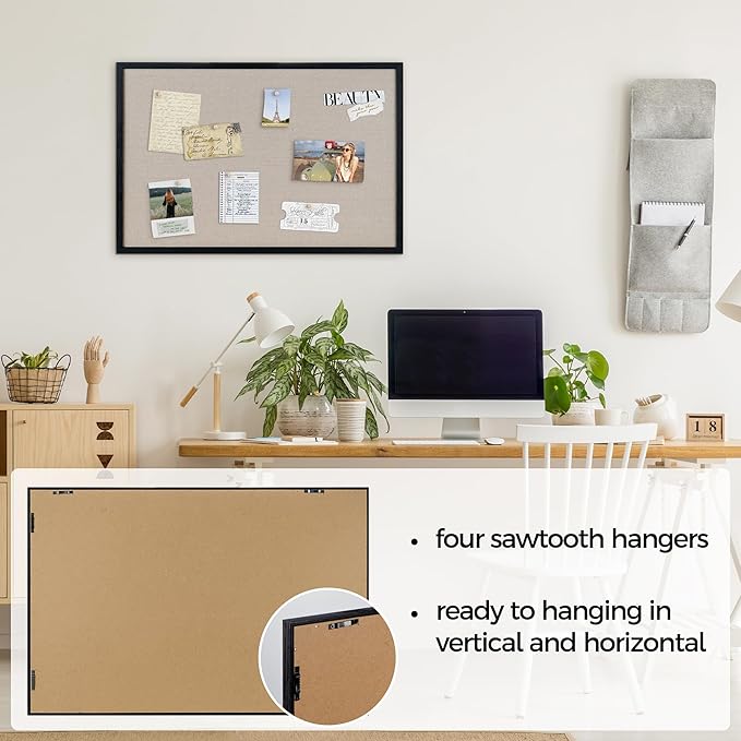 Fun Memories Cork Board Bulletin Board for Office, 20" x 30" Oak Wooden Framed Corkboard, Wall Mounted Notice Pin Board for School Home & Office, Black