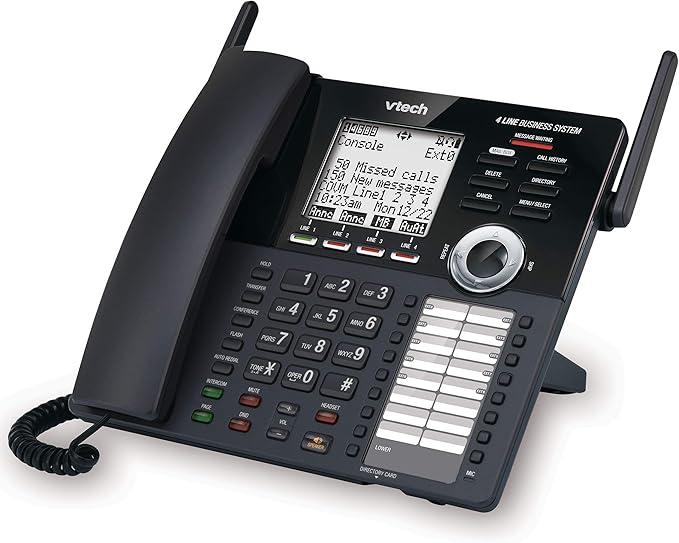 VTech AM18447 Main Console 4-Line Expandable Small Business Office Phone System with Answering Machine, Intercom, Auto Attendant & Music on Hold, Black