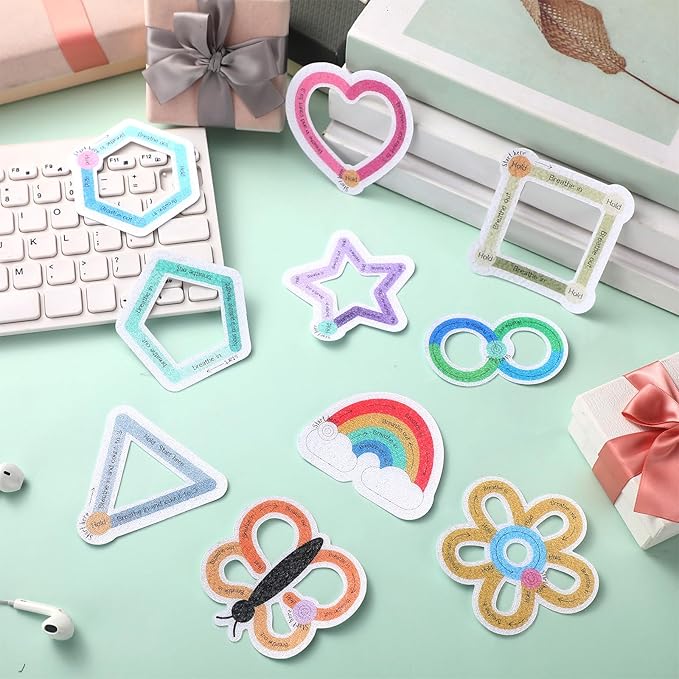 80 Pcs Anxiety Sensory Stickers with Inspirational Quotes Calm Textured Strips Relief Mental Health Stickers School Office Adhesive Sensory Tape Anti Stress Toys for Adults Teens (Lovely)