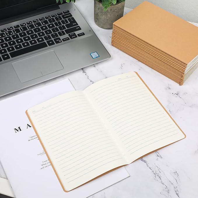 miikoul 100 Pack A5 Kraft Paper Notebook Lined Journal Bulk, 8.3 x 5.5 Inch, 60 Pages/30 Sheets, 80GSM, Travel Notebook Notepad for Adult, Students, Gift, School, Office Supplies