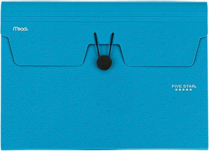 Five Star Expanding File Organizer, 6-Pocket Accordian File Organizer, Bungee Closure, Holds 11" x 8-1/2", Tidewater Blue (350100C-ECM)