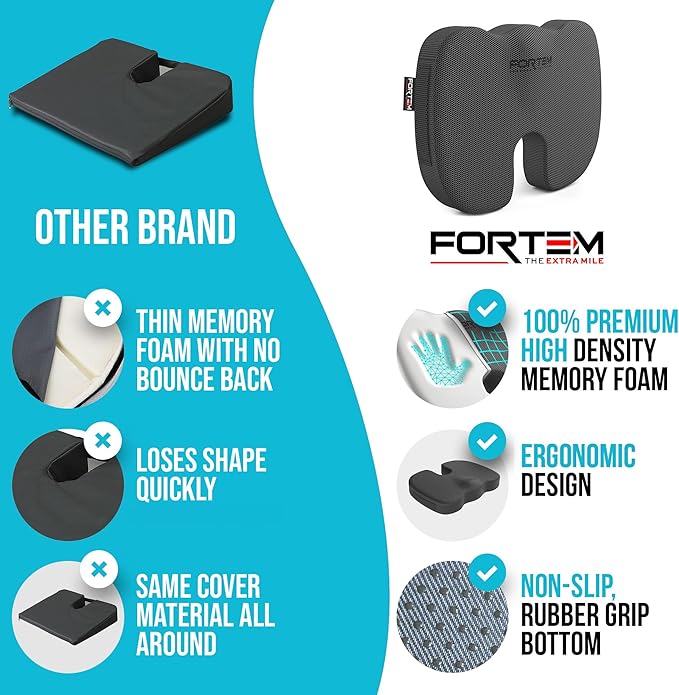 FORTEM Seat Cushion and Lumbar Support for Office Chair, Desk Chair Cushion, Memory Foam Office Chair Cushion, Non Slip Sitting and Back Pillow for Gaming, Car Seat Cushion, Chair Pad, XL