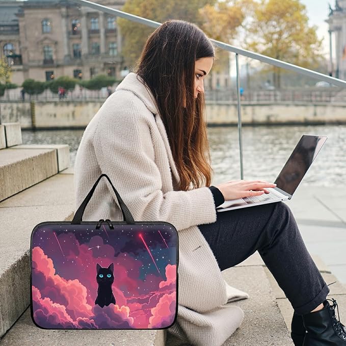 Universal Tablet Laptop Sleeve Case 10 inch, Pink Sky Cat Slim Carrying Case Durable Handbag Travel Laptop Bag for 7 to 10-inch Laptops/Notebook/Kids Tablet/ipad/eBook Readers