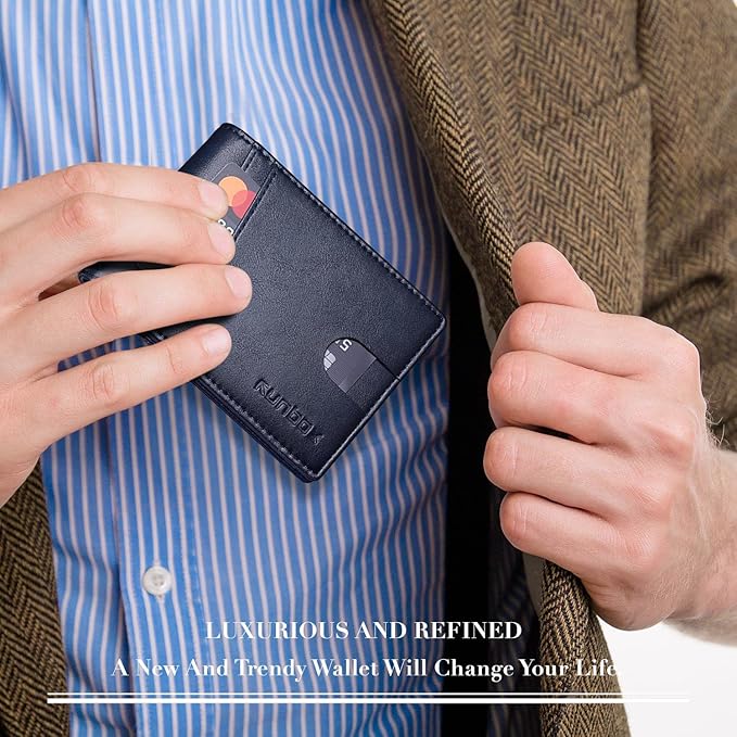RUNBOX Wallet for Men Slim Rfid Leather 2 ID Window With Gift Box