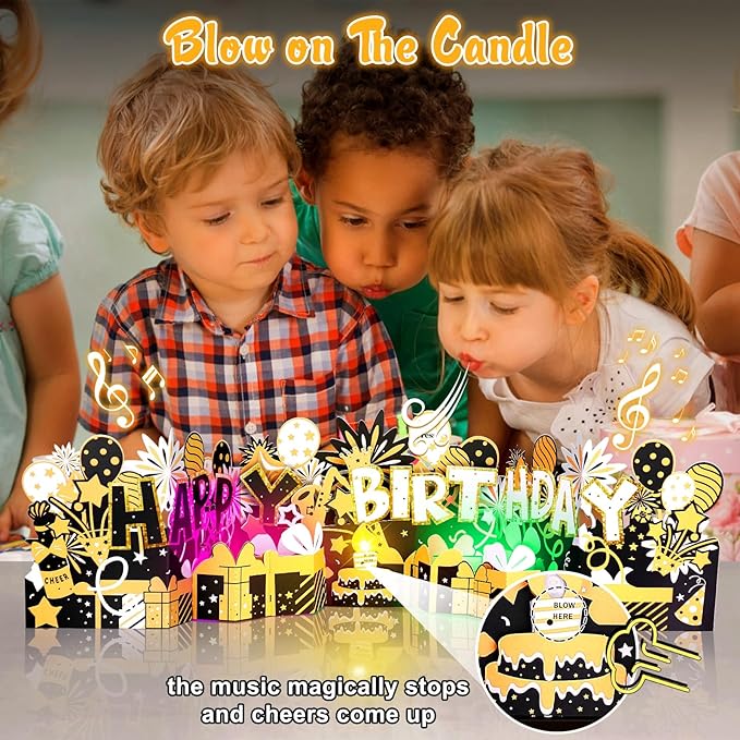 Birthday Card, Pop Up Musical Birthday Cards w Light,Blow Out Candle & Play Happy Birthday Music Card,Greeting Cards Gifts for Women Men Him Her