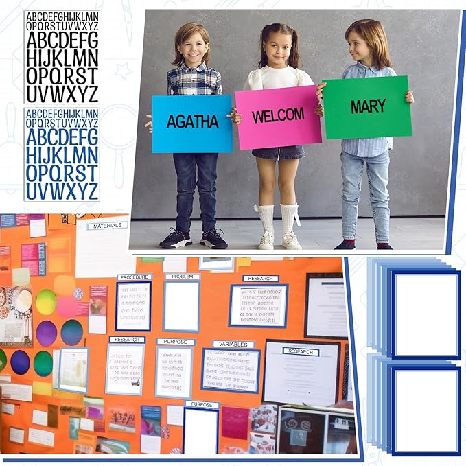 42 Sheets Science Fair Board Supplies 24 Self Adhesive Presentation Science Subtitles 9 Fair Project Titles 9 Personalized Letter Sticker Supplies for Classroom Office(Blue Style)