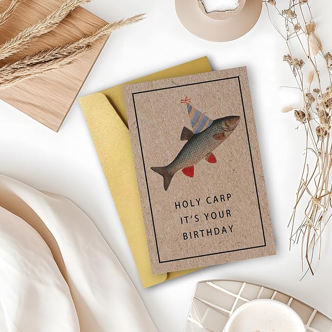 Cute Carp Fish Birthday Card for Men Women, Funny Fishing Pun Birthday Card for Friends, Humorous Carp Pun Birthday Card, Cute fishing Birthday Gift For Fishing Enthusiasts