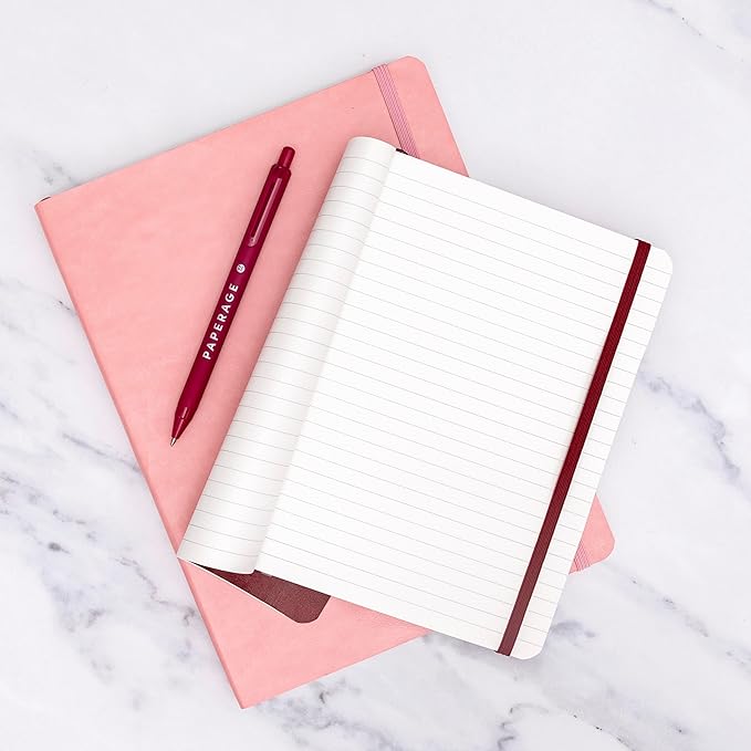 PAPERAGE Softcover Lined Journal Notebook (Navy), 160 Pages, Medium College Ruled Notebook, 5.6 inches x 7.9 inches - 100 GSM Thick Premium Paper, Soft Vegan Leather Journal for Home, Work & School