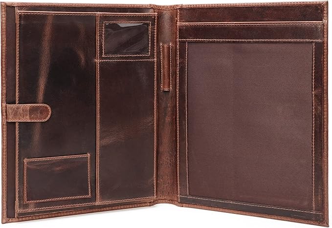 Leather Portfolio Binder, Professional Organizer Padfolio – Resume Folder, Business Card & Document Holder, Portfolios for Men & Women, Office & Business Supplies by Luxeoria | (Medium - Brown)
