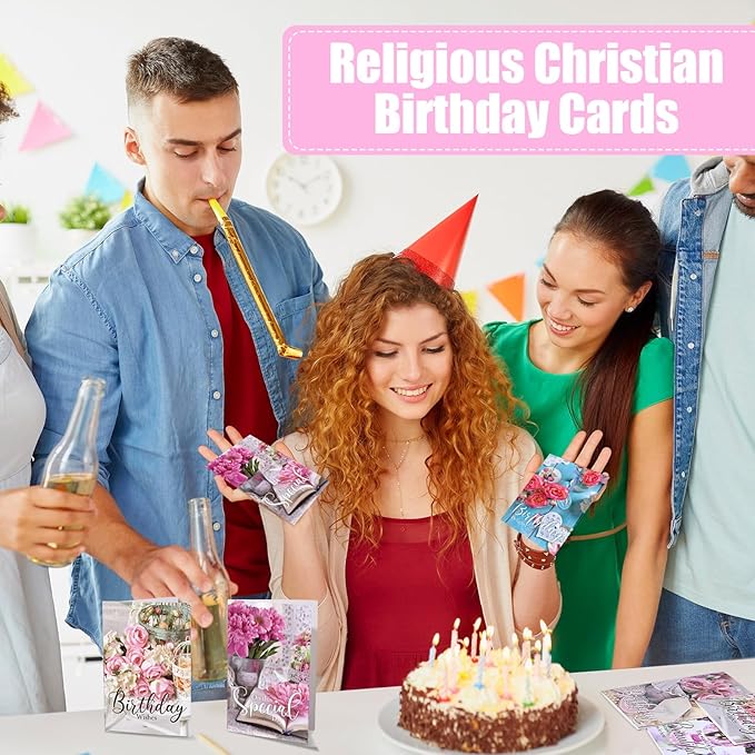 Zhanmai 80 Pack 4 x 6 Inch Religious Christian Birthday Cards Bulk with Scripture Assorted Bible Verse Designs Christian Blessings Birthday Cards with Envelopes (Teacup Style)
