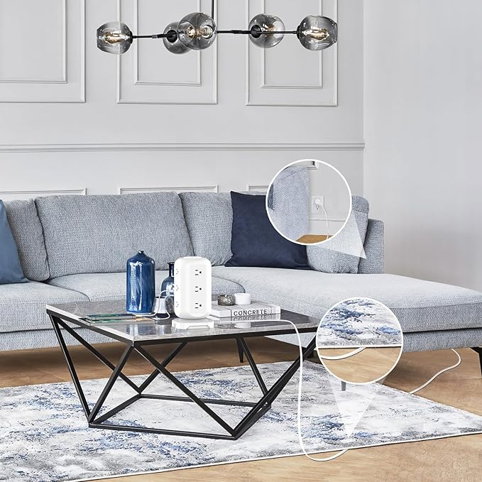 15 ft Long Extension Cord Power Strip Tower,AOFO Surge Protector 12 AC Outlets 4 USB(1 USB C) Ports, Charging Tower Overload Protection with Multiple Outlets for Home Dorm Office