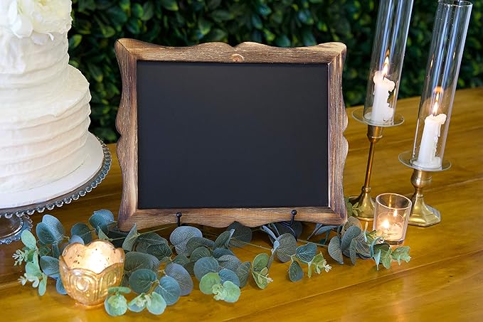 Tabletop Chalkboard Sign with Easel (11x13) + 8 Brilliant Liquid Chalk Markers | Hanging or Freestanding Framed Chalkboard with Hand Crafted Sweetheart Frame - Multipurpose Small Chalkboard Sign