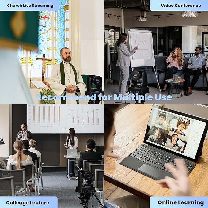 20X Optical Zoom PTZ Camera HDMI IP Live Streaming SDI USB3.0 1080P 60fps PoE Supports for Church Services Worship Education Video Conference with OBS vMix Wirecast Zoom Skype and More